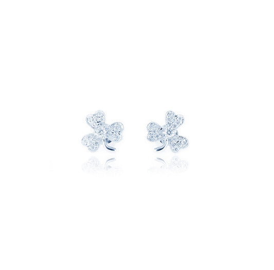 Three-Leaf Clover Diamond Earrings in 18K White Gold