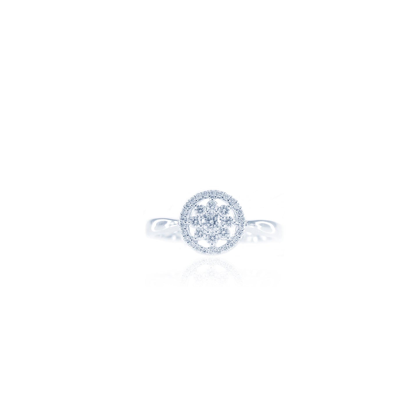 Round Flower Diamond Ring in 18K White Gold