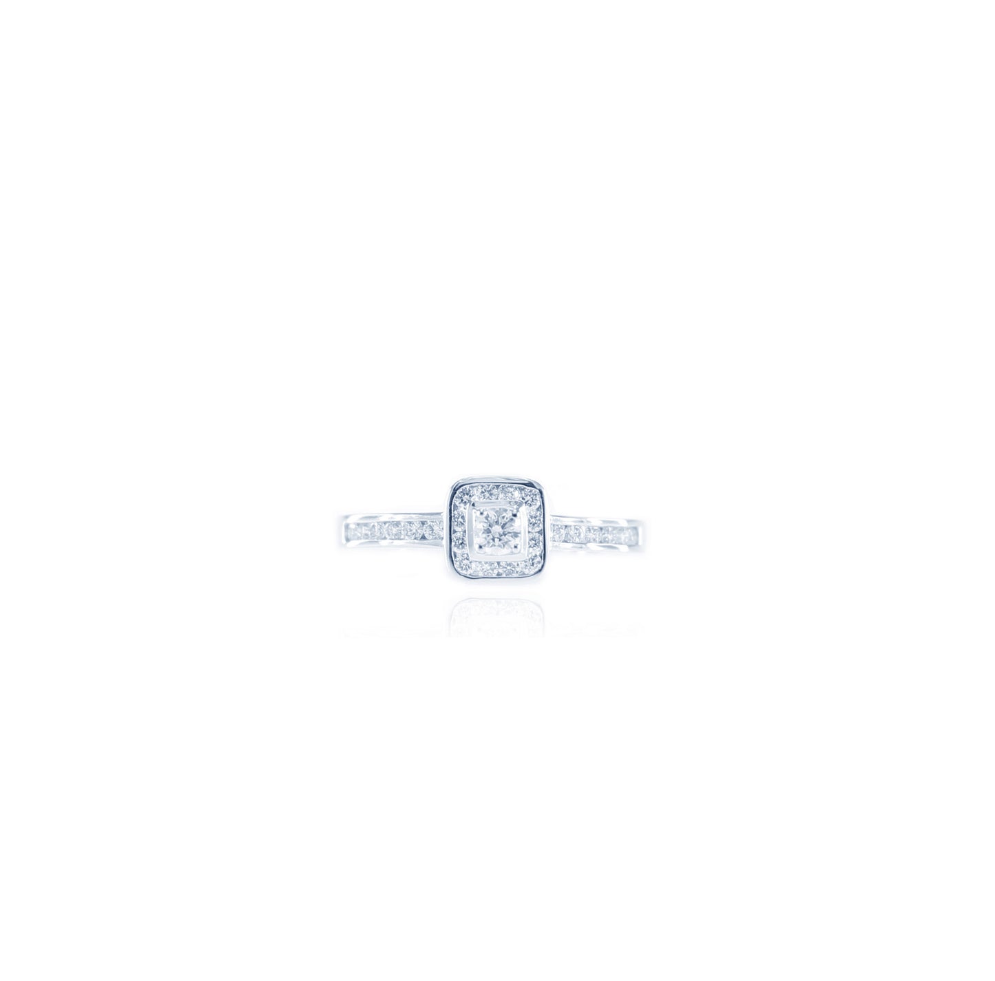 Square Shaped Diamond Halo Ring in 18K White Gold