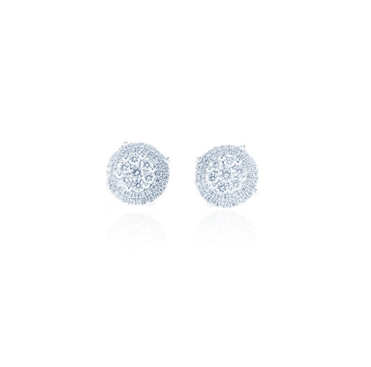 Diamond Carnation Double Halo Earrings in 18K White Gold