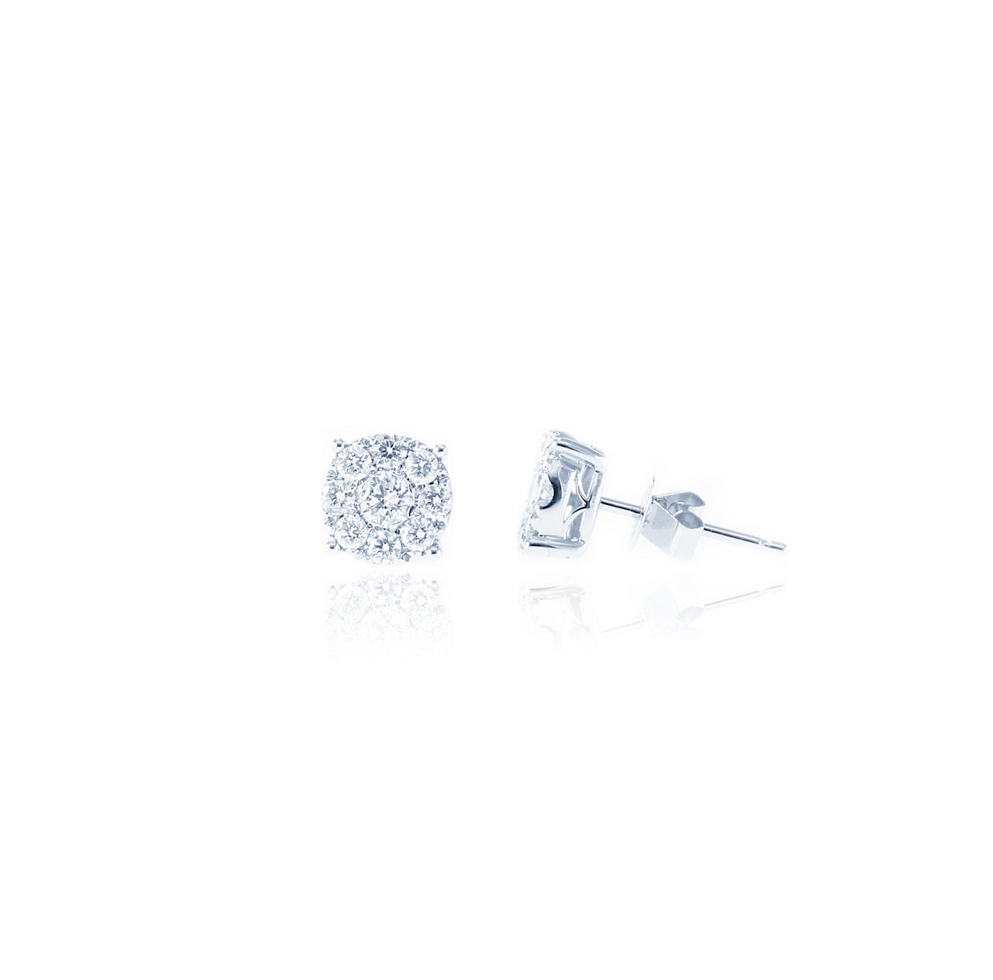 Stunning Composite Diamond Stud Earrings in 18K White Gold