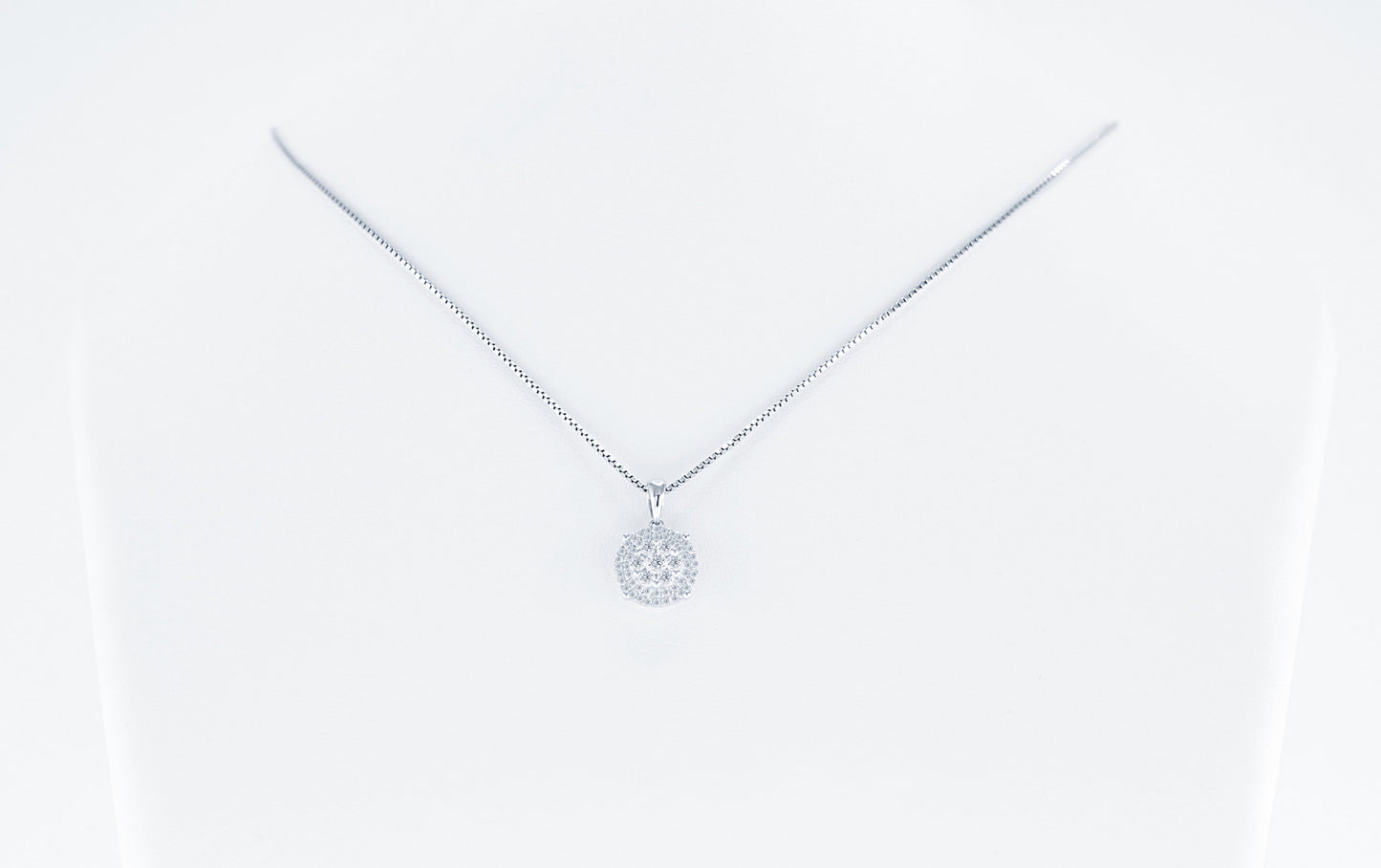 Diamond Carnation Double Halo Pendant in 18K White Gold
