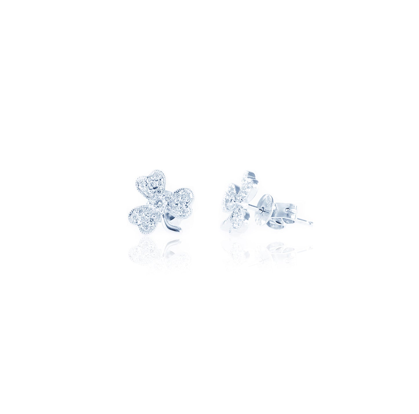 Three-Leaf Clover Diamond Earrings in 18K White Gold
