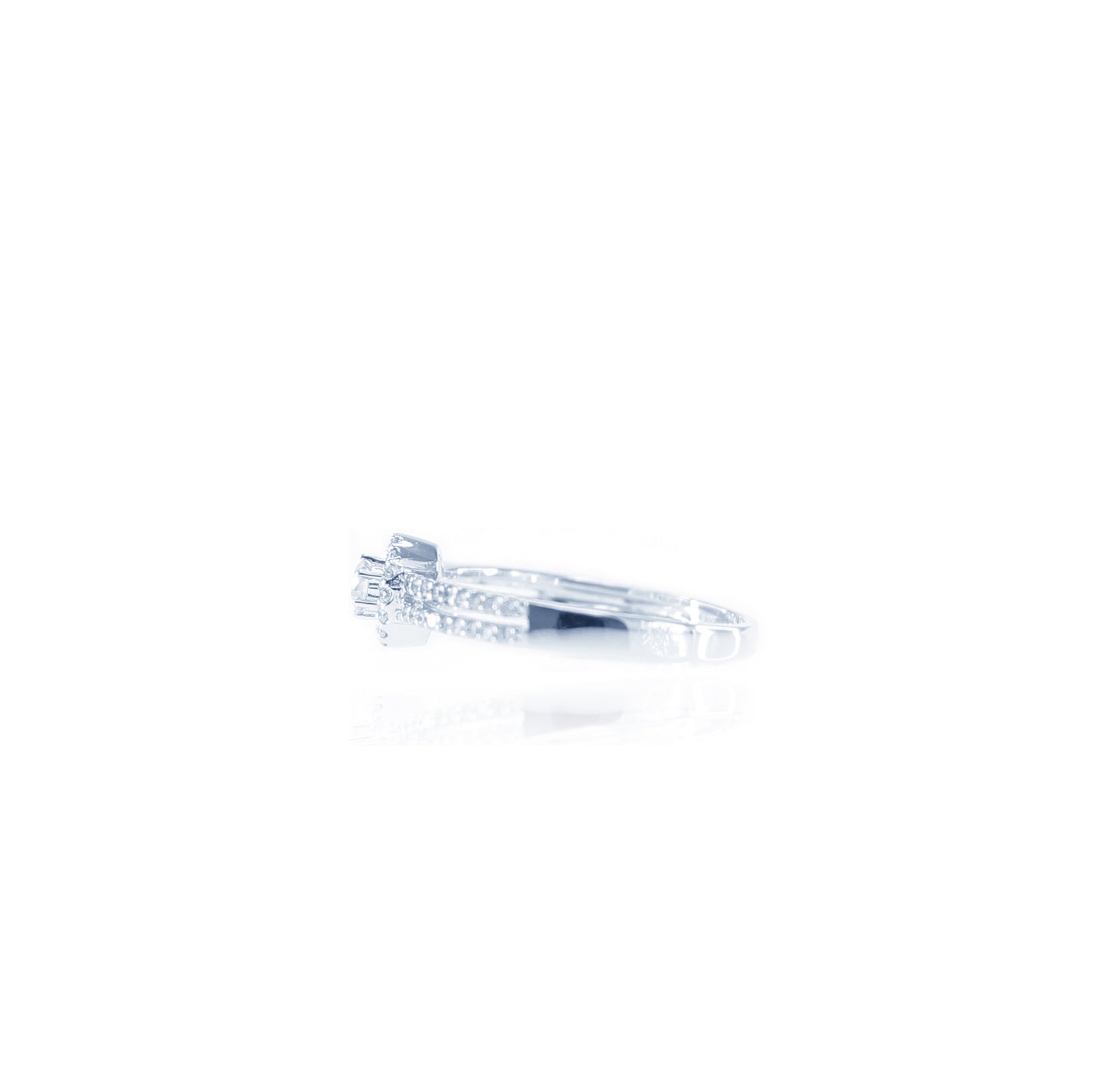 Double Shank Cirque Solitaire Diamond Ring in 18K White Gold