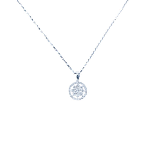 La Fleur Round Diamond Pendant in 18K White Gold