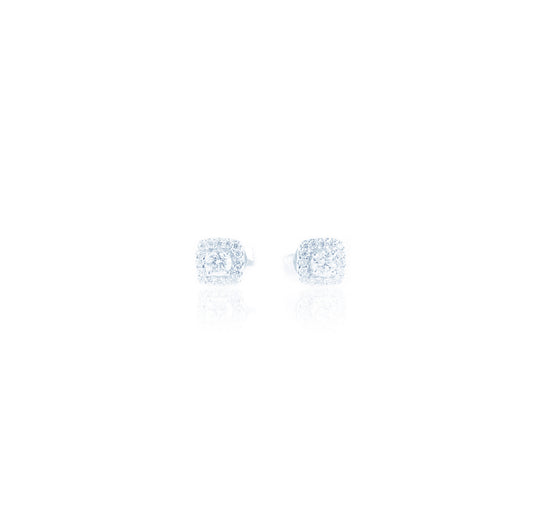 Classic Diamond Halo Earrings in 18K White Gold