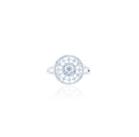 Sunburst Round Diamond Ring in 18K White Gold