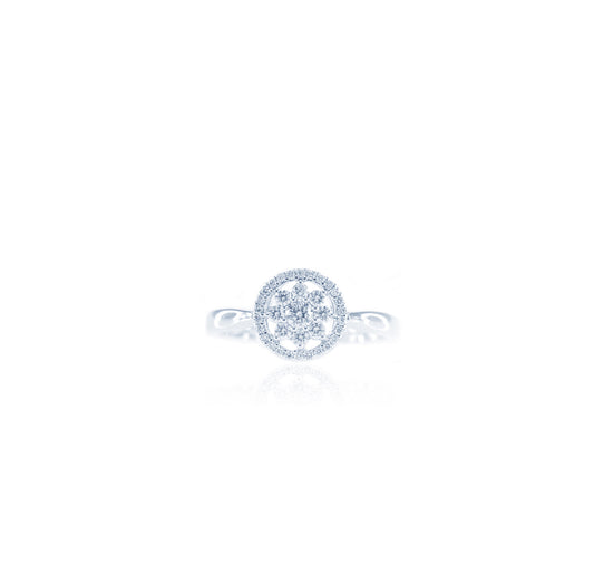 Round Flower Diamond Ring in 18K White Gold