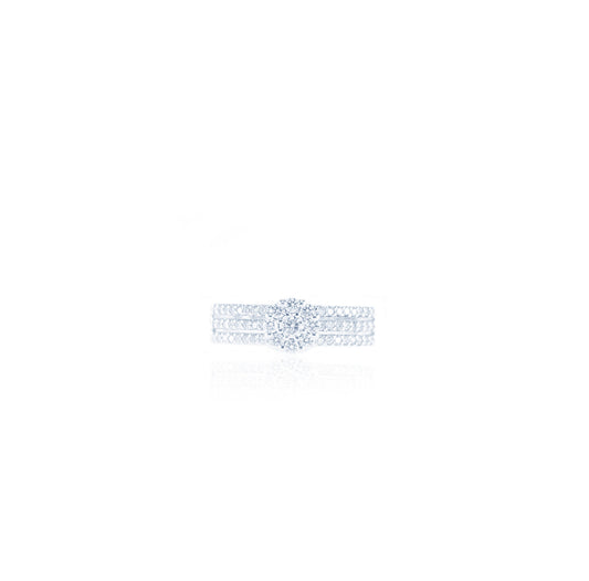 Diamond Cluster Triple Row Ring in 18K White Gold