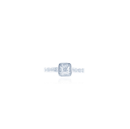 Square Shaped Diamond Halo Ring in 18K White Gold