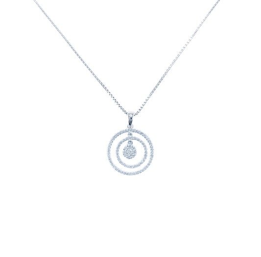 Triple Circle Diamond Pendant in 18K White Gold