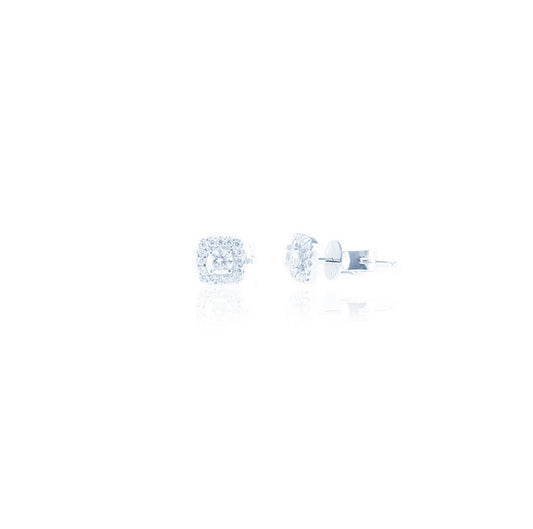 Classic Diamond Halo Earrings in 18K White Gold