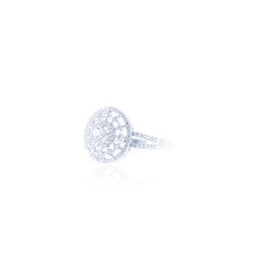 Sunburst Round Diamond Ring in 18K White Gold