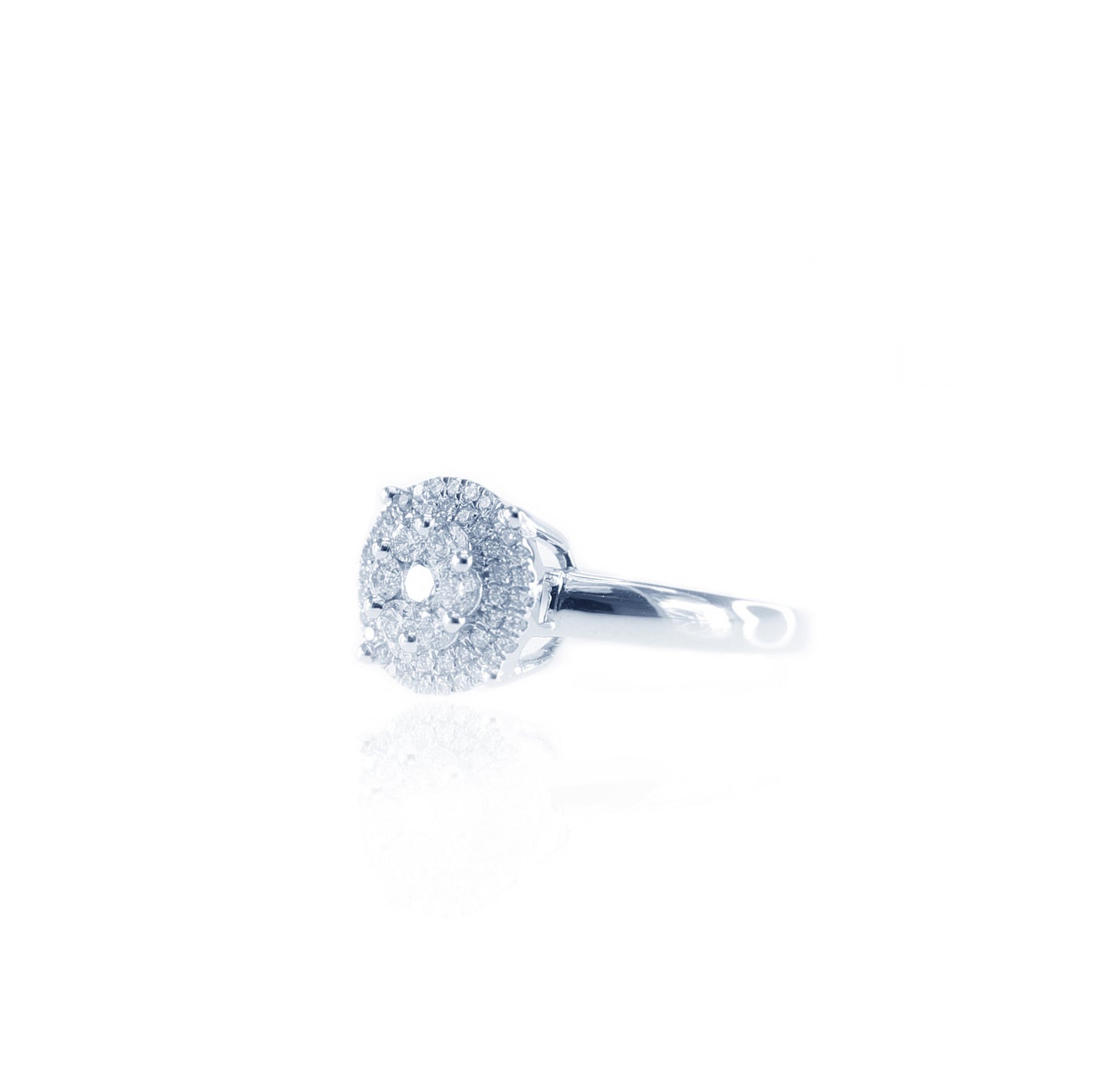 Diamond Carnation Double Halo Ring in 18K White Gold