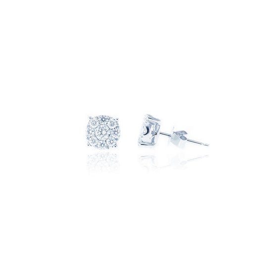 Stunning Composite Diamond Stud Earrings in 18K White Gold