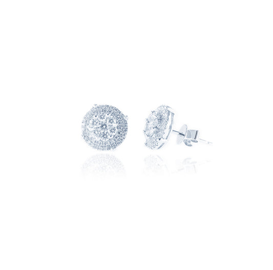 Diamond Carnation Double Halo Earrings in 18K White Gold