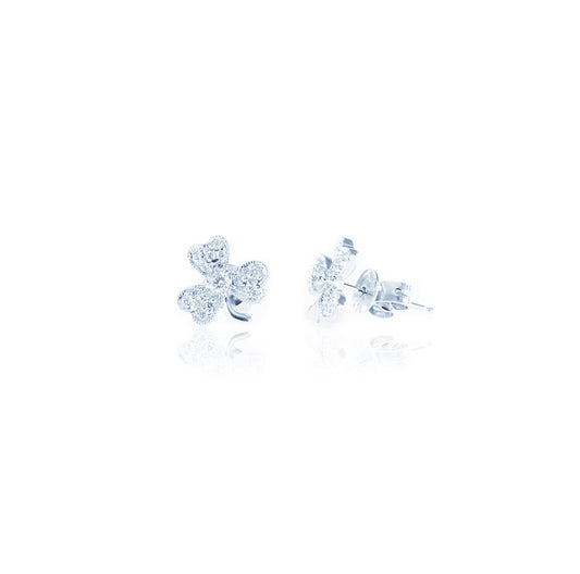 Three-Leaf Clover Diamond Earrings in 18K White Gold