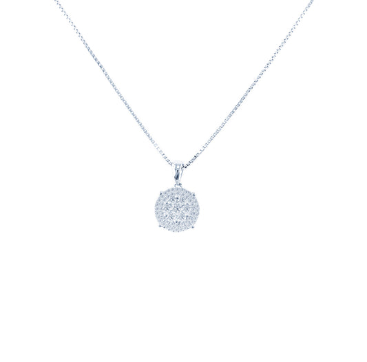 Diamond Carnation Double Halo Pendant in 18K White Gold