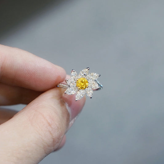 Fancy vivid orangy yellow diamond ring 0.43ct ring