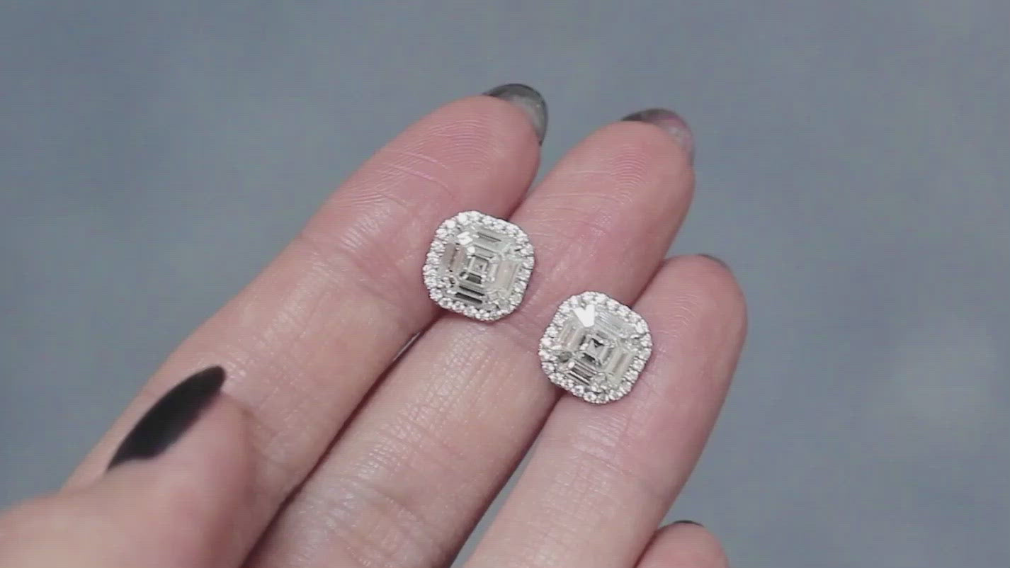 Illusion cut Asscher Diamond Earrings in 18K White Gold MOHSTEN